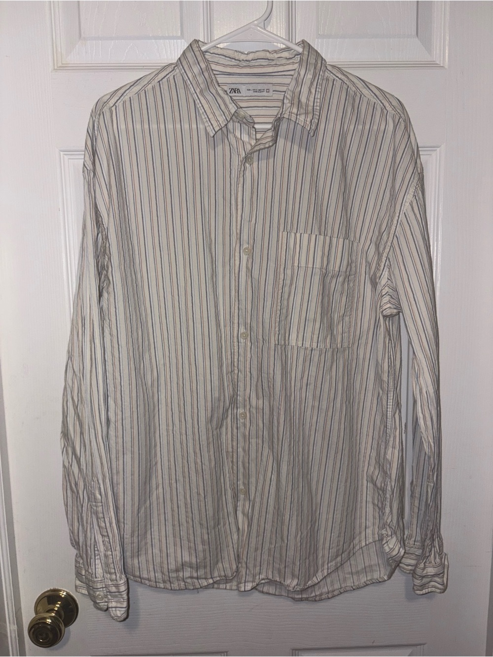 Zara Men’s White Striped Button-Up Shirt size large